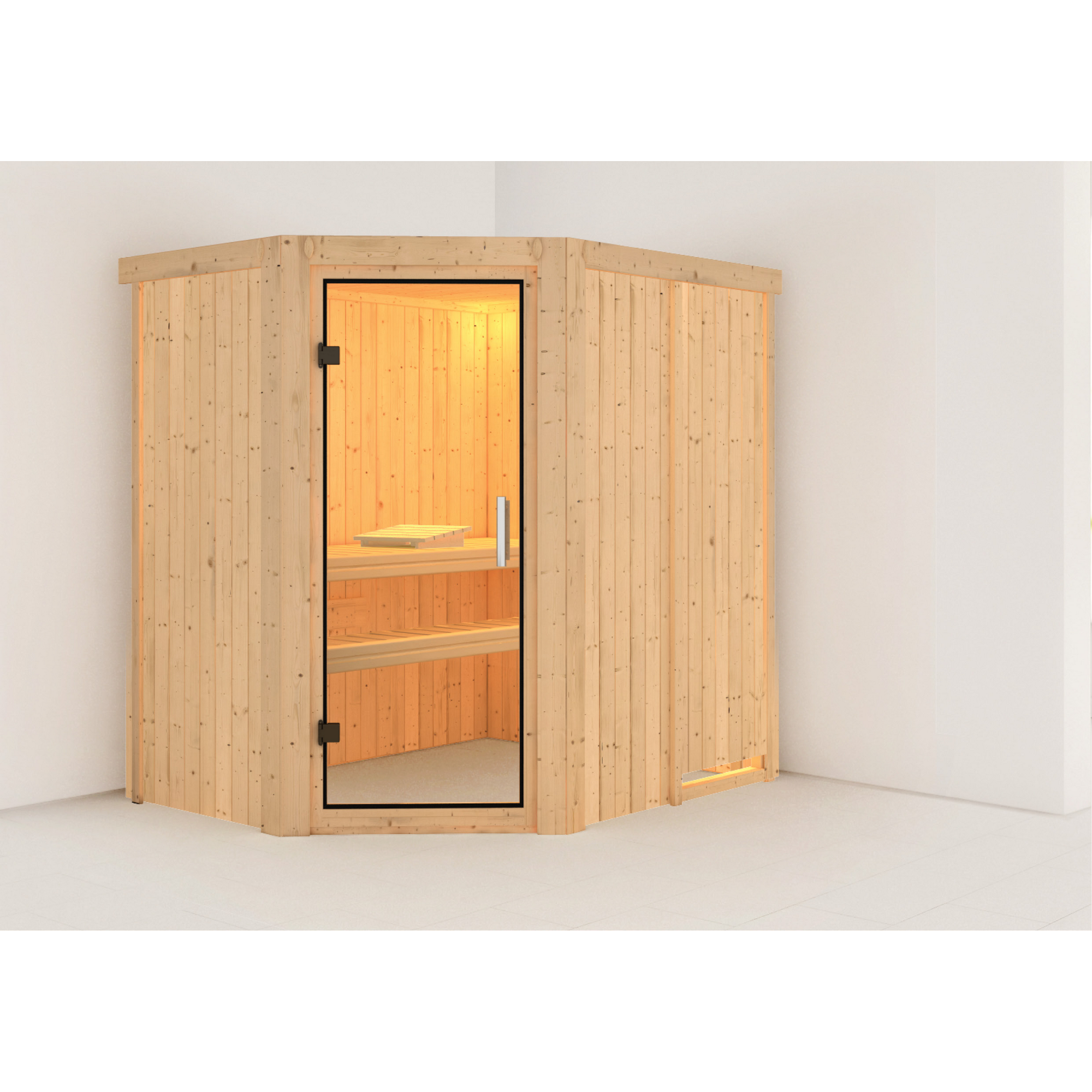Elementsauna 'Alba' naturbelassen mit Klarglastür 151 x 196 x 198 cm