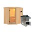 Elementsauna 'Alba' naturbelassen mit Klarglastür 9 kW Ofen externe Steuerung easy 151 x 196 x 198 cm