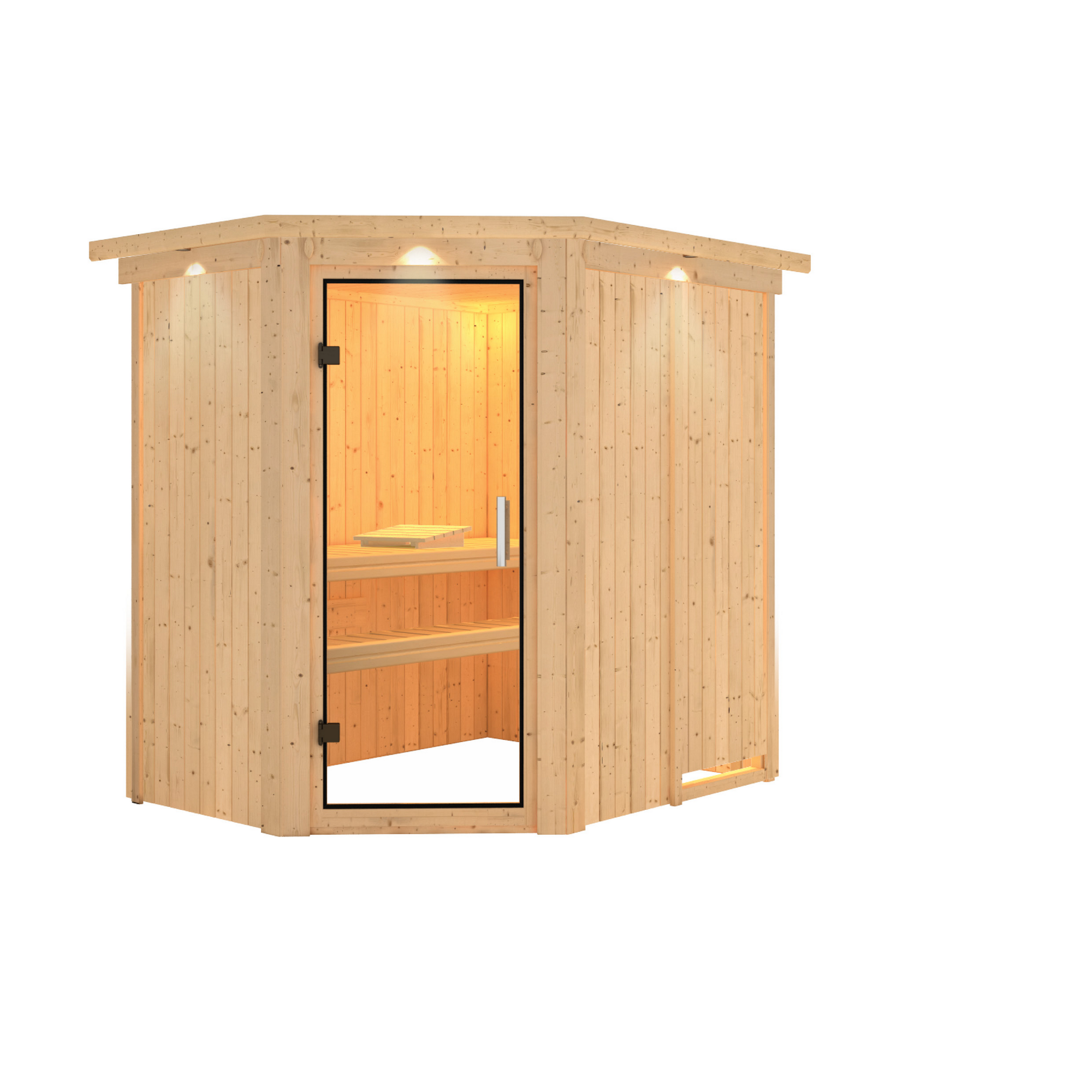 Elementsauna 'Alba' naturbelassen mit Klarglastür und Kranz 165 x 210 x 202 cm