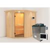 Elementsauna 'Alba' naturbelassen mit Kranz und Klarglastür 9 kW Ofen externe Steuerung easy 165 x 210 x 202 cm