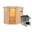 Elementsauna 'Alba' naturbelassen mit Kranz und Klarglastür 9 kW Ofen externe Steuerung easy 165 x 210 x 202 cm