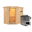 Elementsauna 'Alba' naturbelassen mit Kranz und Klarglastür 9 kW Bio-Ofen externe Steuerung easy 165 x 210 x 202 cm