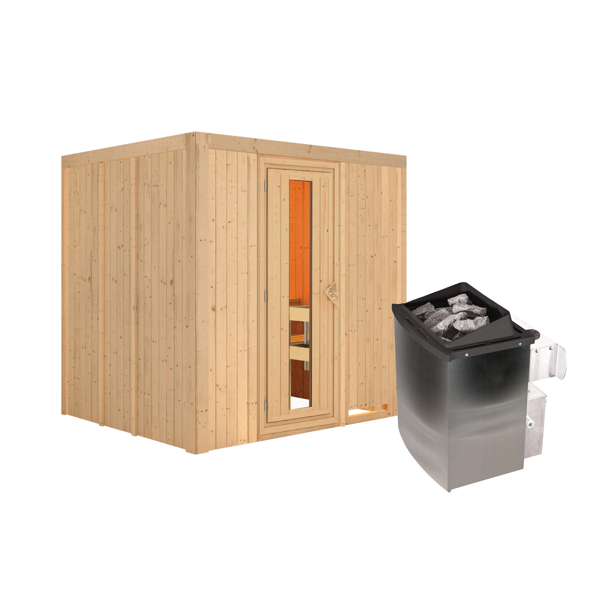 Hölzerne Sauna mit Saunaofen