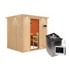 Sauna aus hellem Holz mit Saunaofen
