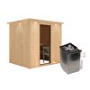 Sauna aus hellem Holz mit Saunaofen