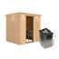 Sauna aus hellem Holz mit Saunaofen