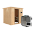 Elementsauna 'Alejandra' naturbelassen mit Kranz und graphitfarbener Tür 9 kW Bio-Ofen externe Steuerung Easy 210 x 184 x 202 cm