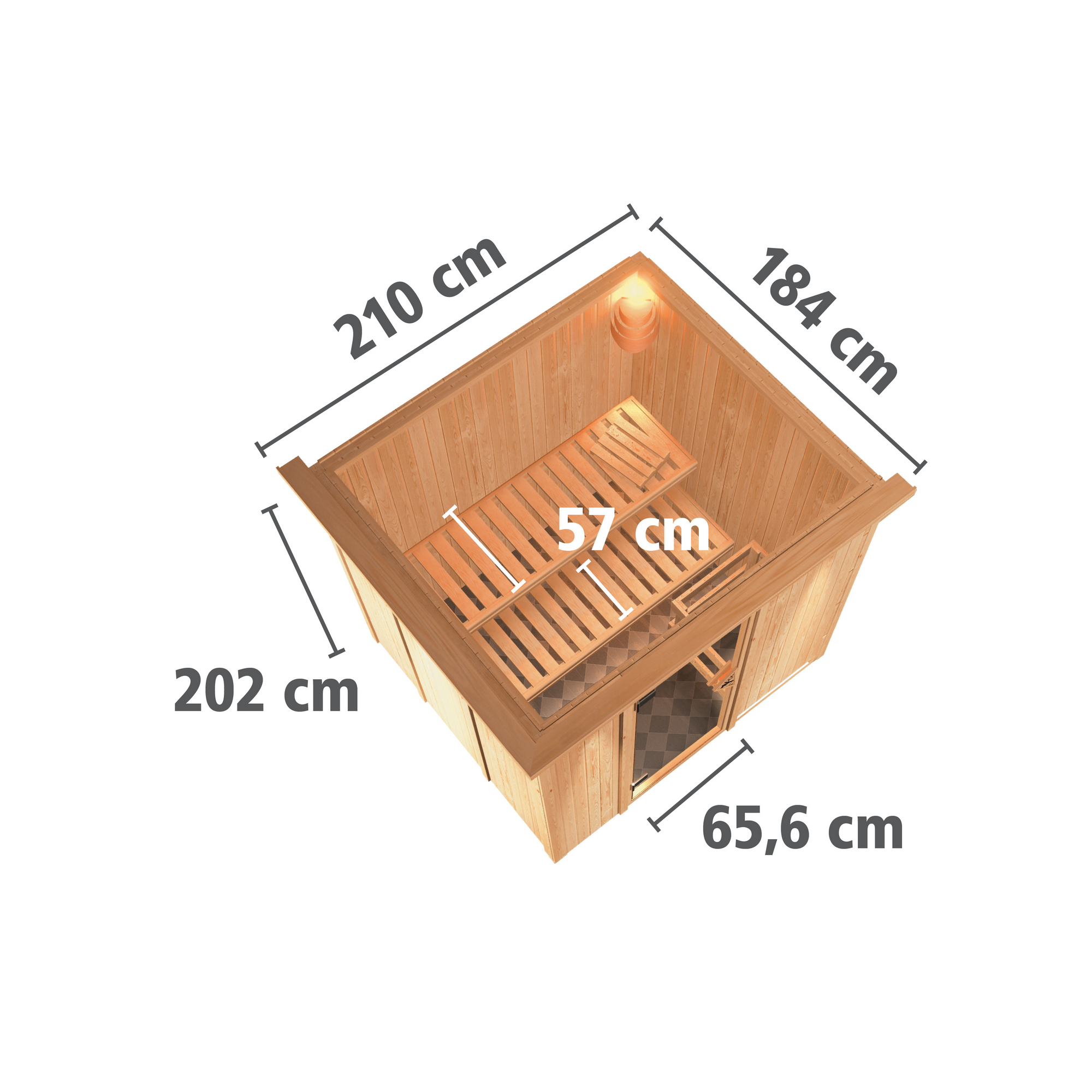 Elementsauna 'Alejandra' naturbelassen mit Kranz und Klarglastür 9 kW Bio-Ofen externe Steuerung easy 210 x 184 x 202 cm