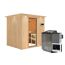 Elementsauna 'Alejandra' naturbelassen mit Kranz und Klarglastür 9 kW Bio-Ofen externe Steuerung easy 210 x 184 x 202 cm