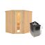 Eck-Sauna aus Holz mit Saunaofen