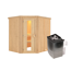 Eck-Sauna aus Holz mit Saunaofen