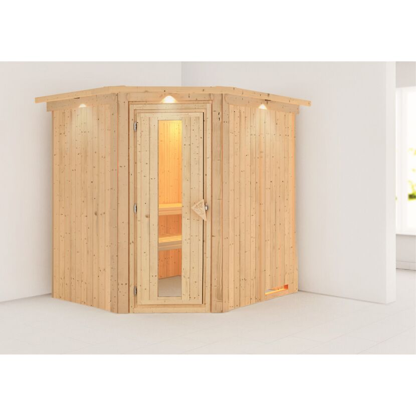 Elementsauna 'Alena' naturbelassen mit Kranz und Energiespartür 210 x 184 x 202 cm