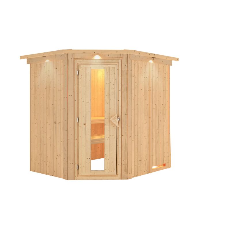 Elementsauna 'Alena' naturbelassen mit Kranz und Energiespartür 210 x 184 x 202 cm