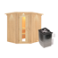 Elementsauna 'Alena' naturbelassen mit Kranz und Energiespartür 9 kW Ofen integrierte Steuerung 210 x 184 x 202 cm