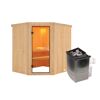 Eck-Sauna aus Holz mit Saunaofen