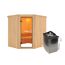 Eck-Sauna aus Holz mit Saunaofen
