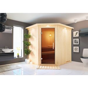 Elementsauna 'Alena'naturbelassen mit Kranz und graphitfarbenerr Tür 210 x 184 x 202 cm