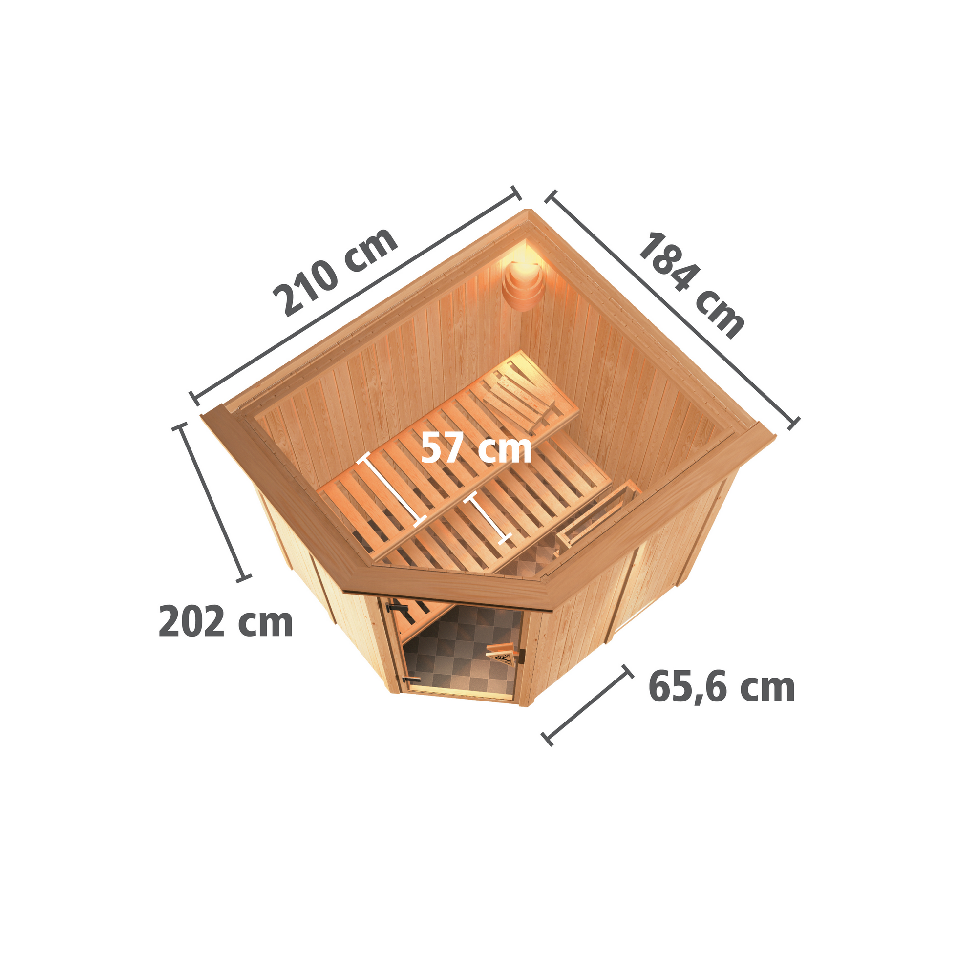 Elementsauna 'Alena'naturbelassen mit Kranz und graphitfarbenerr Tür 210 x 184 x 202 cm + product picture