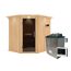 Elementsauna 'Alena'naturbelassen mit Kranz und graphitfarbenerr Tür 9 kW Ofen externe Steuerung Easy 210 x 184 x 202 cm