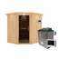Elementsauna 'Alena'naturbelassen mit Kranz und graphitfarbenerr Tür 9 kW Ofen externe Steuerung Easy 210 x 184 x 202 cm