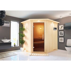 Elementsauna 'Alena'naturbelassen mit Kranz und graphitfarbenerr Tür 9 kW Bio-Ofen externe Steuerung Easy 210 x 184 x 202 cm