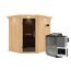 Elementsauna 'Alena'naturbelassen mit Kranz und graphitfarbenerr Tür 9 kW Bio-Ofen externe Steuerung Easy 210 x 184 x 202 cm