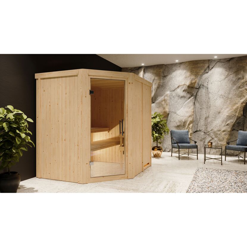 Elementsauna 'Alena' naturbelassen mit Klarglastür 196 x 170 x 198 cm