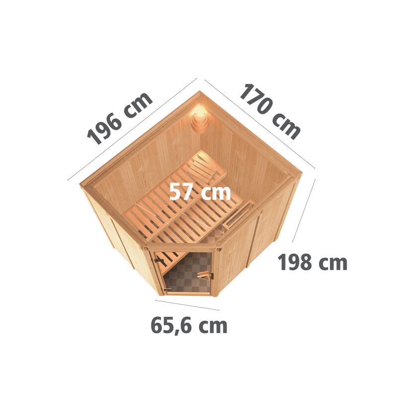 Elementsauna 'Alena' naturbelassen mit Klarglastür 9 kW Ofen externe Steuerung easy 196 x 170 x 198 cm