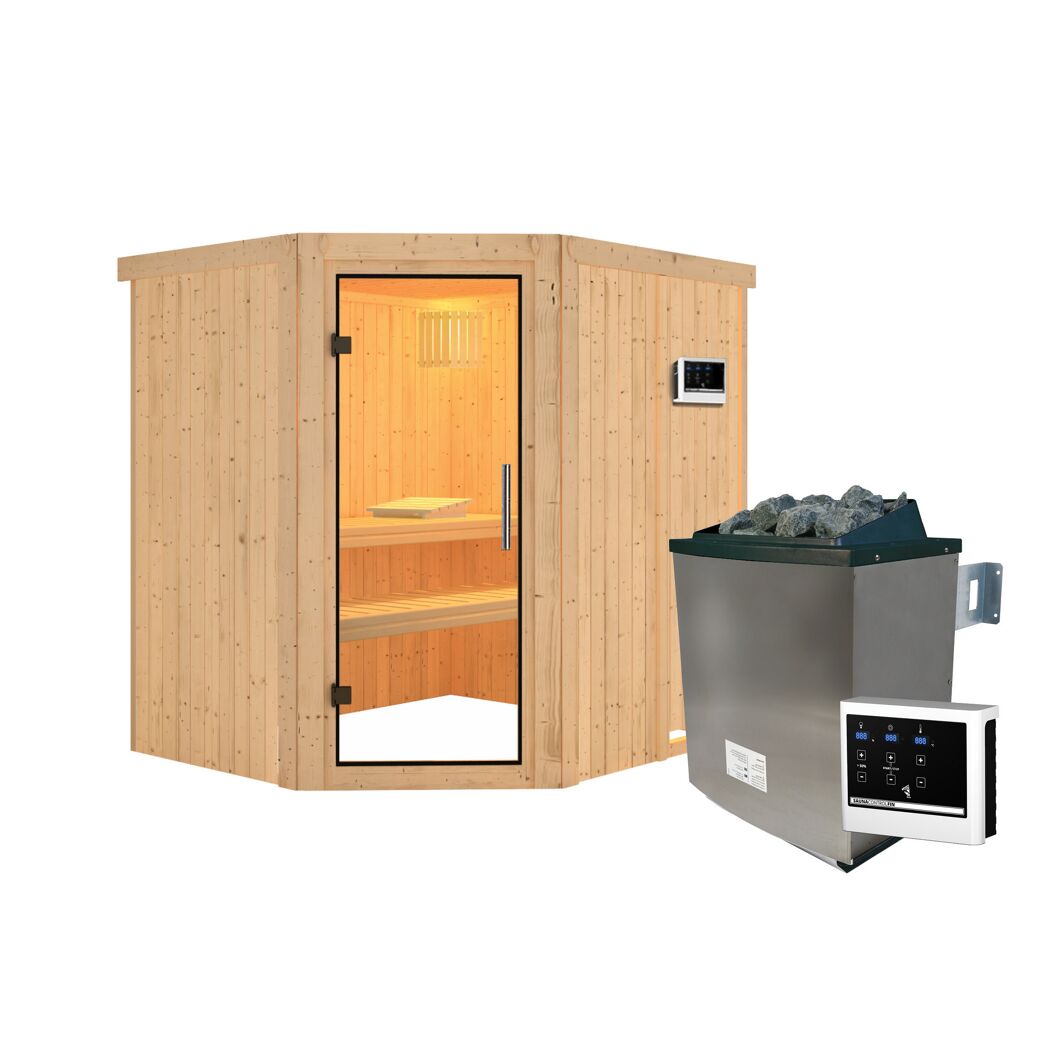 Elementsauna 'Alena' naturbelassen mit Klarglastür 9 kW Ofen externe Steuerung easy 196 x 170 x 198 cm