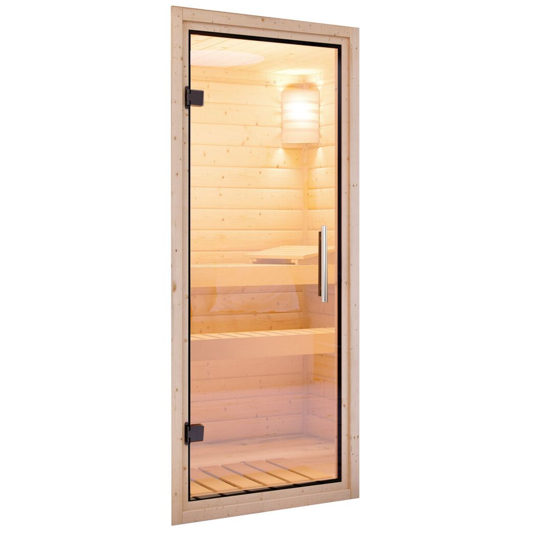 Elementsauna 'Alena' naturbelassen mit Klarglastür 9 kW Ofen externe Steuerung easy 196 x 170 x 198 cm