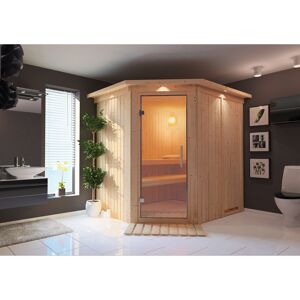 Elementsauna 'Alena' naturbelassen mit Kranz und Klarglastür naturbelassen 210 x 184 x 202 cm