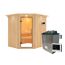 Elementsauna 'Alena' naturbelassen mit Kranz und Klarglastür 9 kW Ofen externe Steuerung easy 210 x 184 x 202 cm