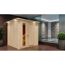 Elementsauna 'Alesia' naturbelassen mit Kranz und Energiespartür 9 kW Ofen integrierte Steuerung 210 x 210 x 202 cm