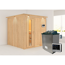 Sauna aus hellem Holz mit Saunaofen
