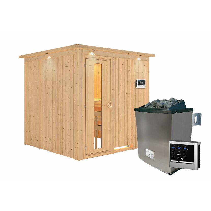 Sauna Alesia Front9KW natur mit Saunaofen
