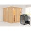 Elementsauna 'Alesia' naturbelassen mit Kranz und Energiespartür 9 kW Bio-Ofen externe Steuerung Easy 210 x 210 x 202 cm