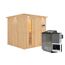 Elementsauna 'Alesia' naturbelassen mit Kranz und Energiespartür 9 kW Bio-Ofen externe Steuerung Easy 210 x 210 x 202 cm