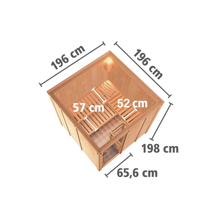 Elementsauna 'Alesia' naturbelassen 9 kW Ofen integrierte Steuerung 196 x 196 x 198 cm