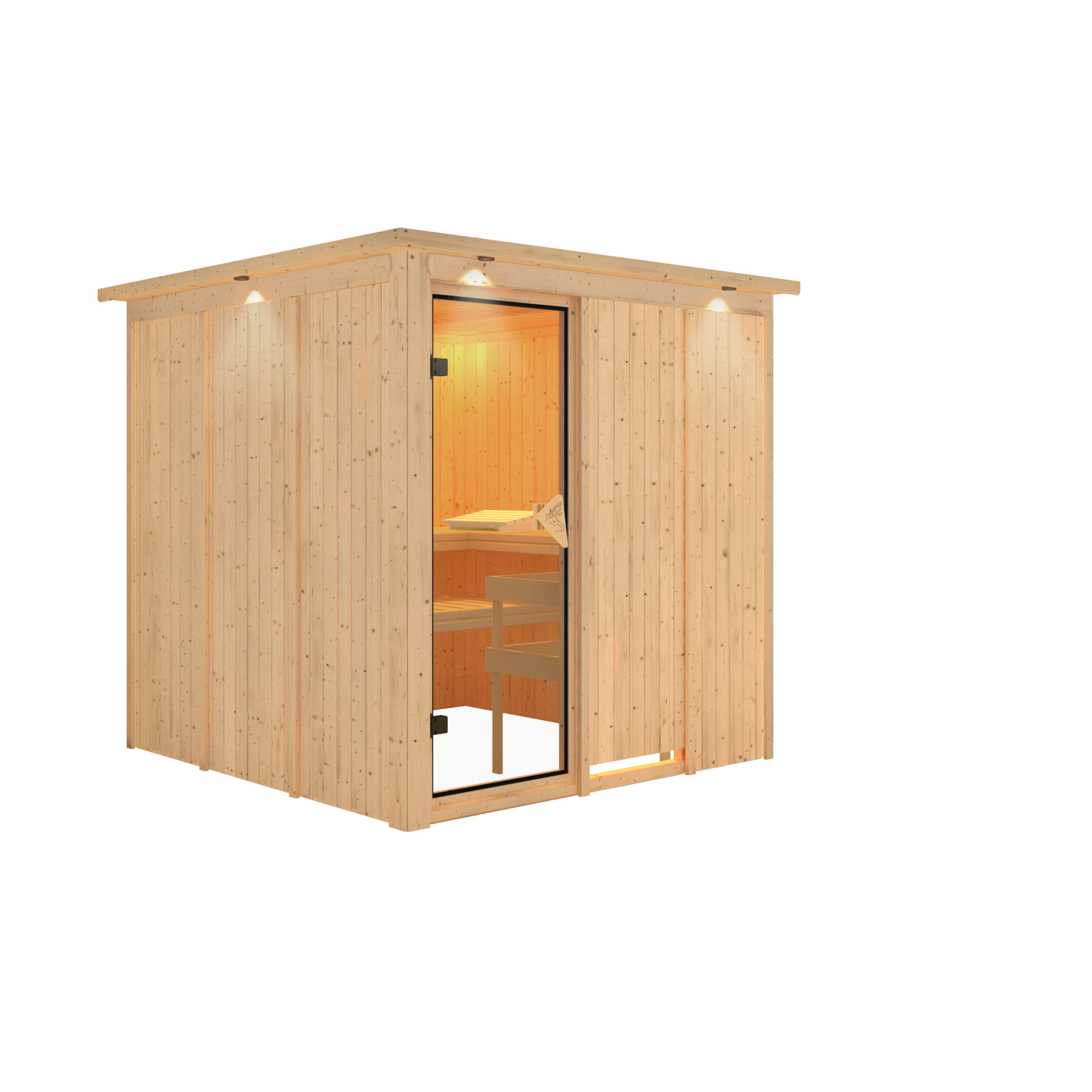 Elementsauna 'Alesia' naturbelassen mit Kranz und bronzierter Tür 210 x 210 x 202 cm