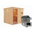Sauna aus Holz mit Saunaofen und Steuerung