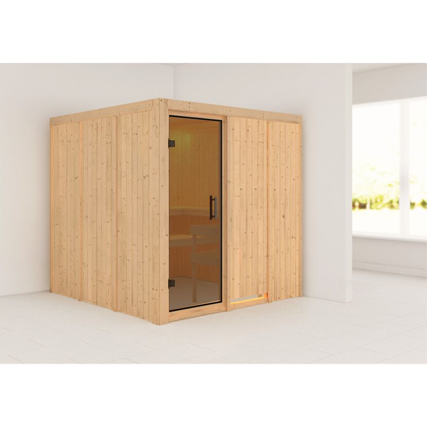Elementsauna 'Alesia' naturbelassen mit graphitfarbener Tür 196 x 196 x 198 cm