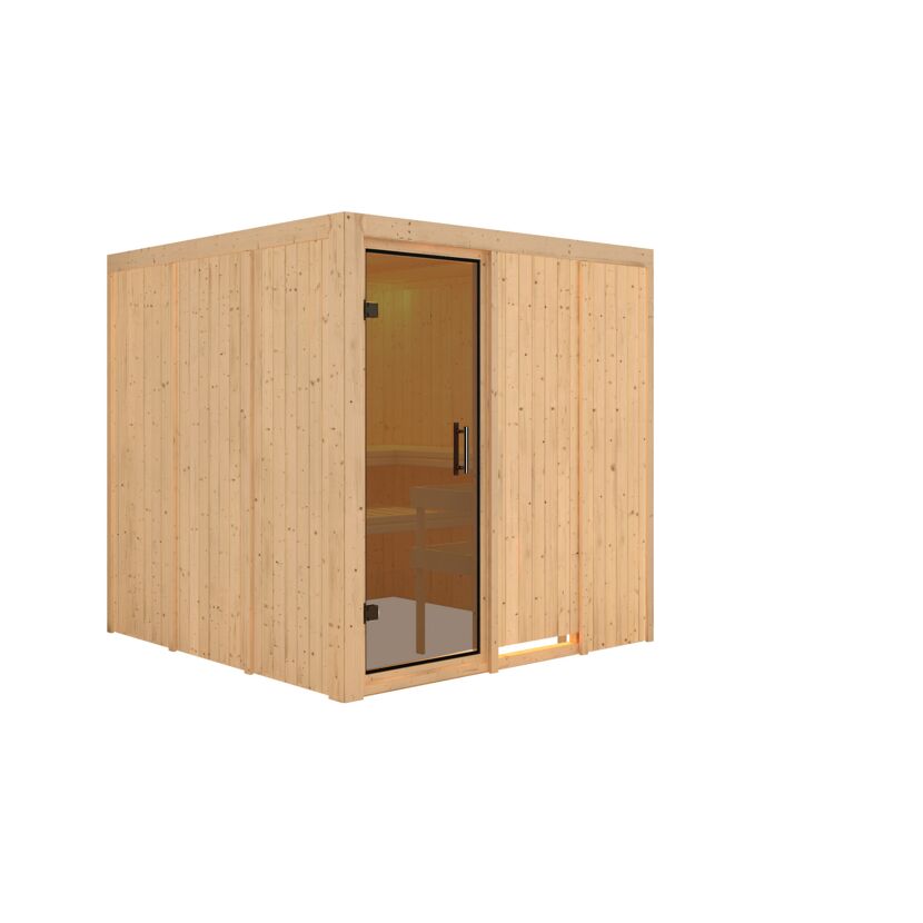 Elementsauna 'Alesia' naturbelassen mit graphitfarbener Tür 196 x 196 x 198 cm