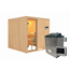 Sauna aus hellem Holz mit Saunaofen