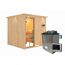 Sauna aus hellem Holz mit Saunaofen
