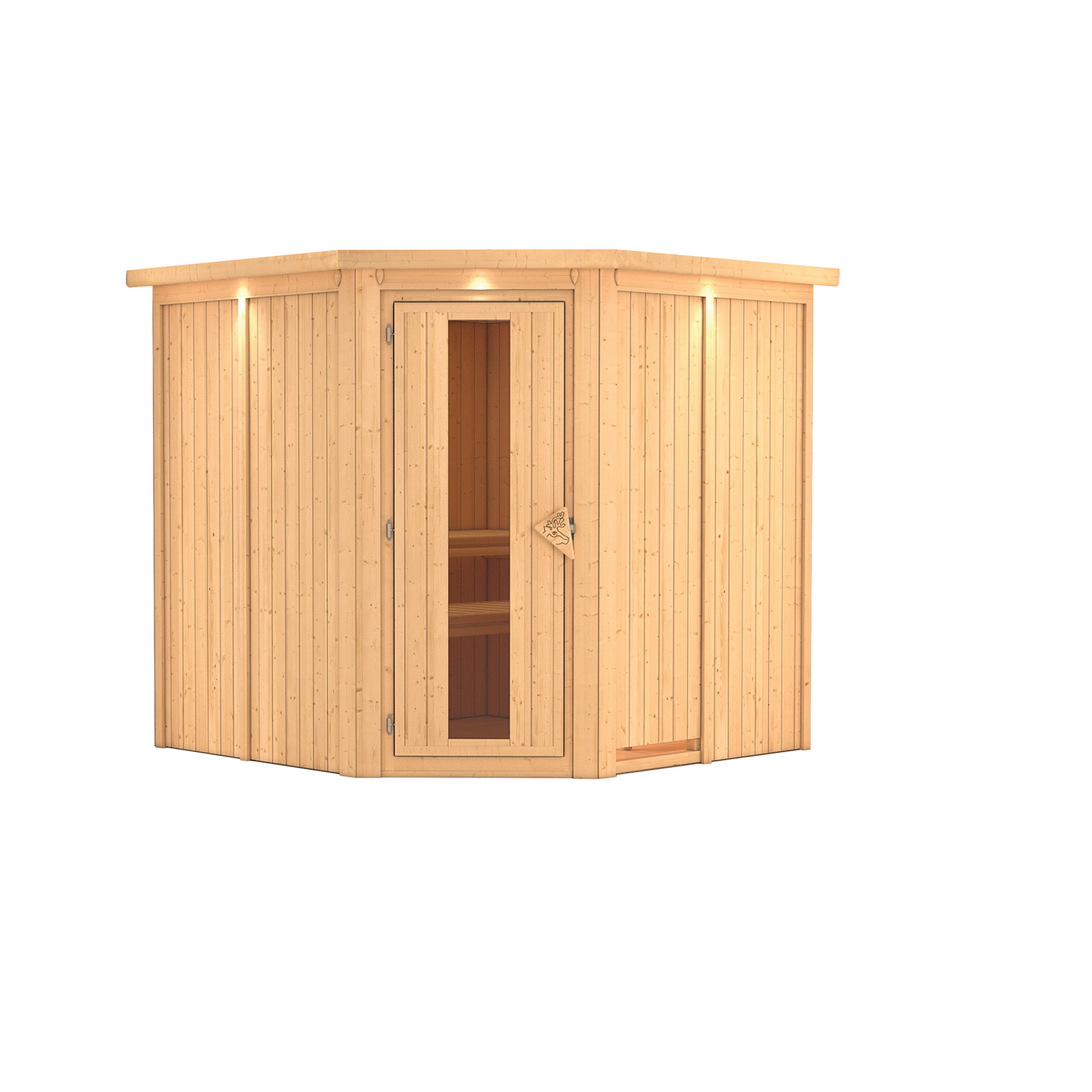 Elementsauna 'Alicia' naturbelassen mit Kranz und Energiespartür 210 x 210 x 202 cm