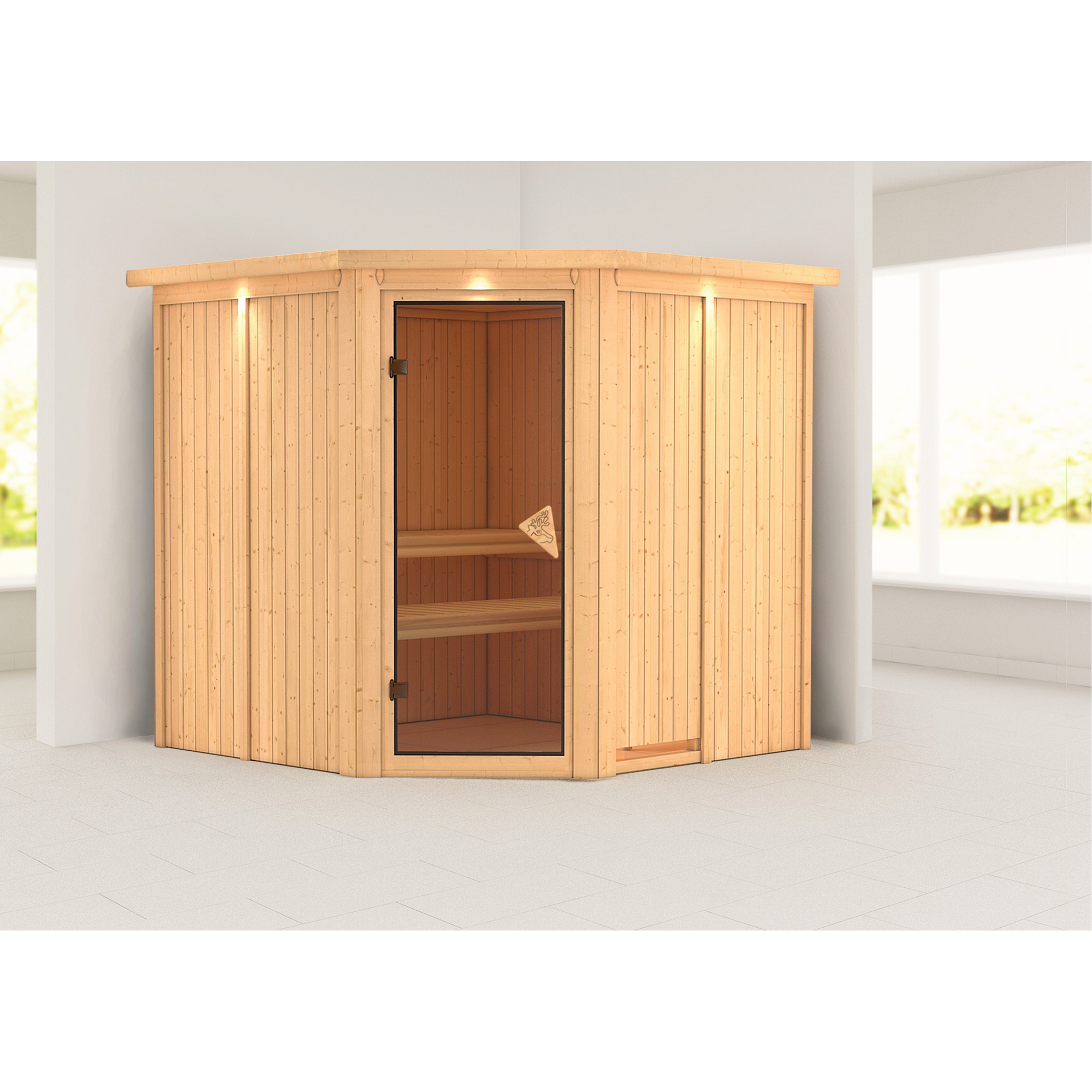 Elementsauna 'Alicia' naturbelassen mit Kranz 210 x 210 x 202 cm