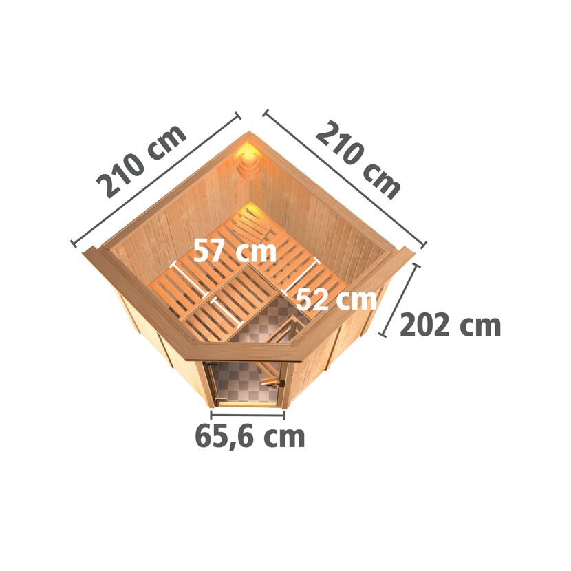 Eck-Sauna aus Holz mit Maßen
