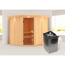 Ecksauna aus Holz mit Saunaofen