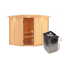 Eck-Sauna aus Holz mit Saunaofen