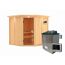 Ecksauna aus Holz mit Saunaofen